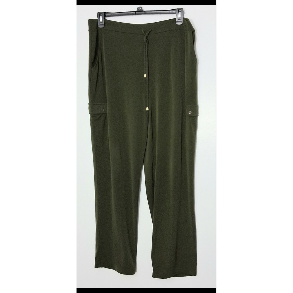 Susan Graver Pants Women's Size Large Olive Green Liquid Knit Pull-on Cargo